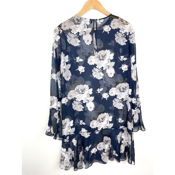 Theory Marah Floral Chiffon Dress Blue Size 6 Sheer Mini Dress - Picture 6 of 11